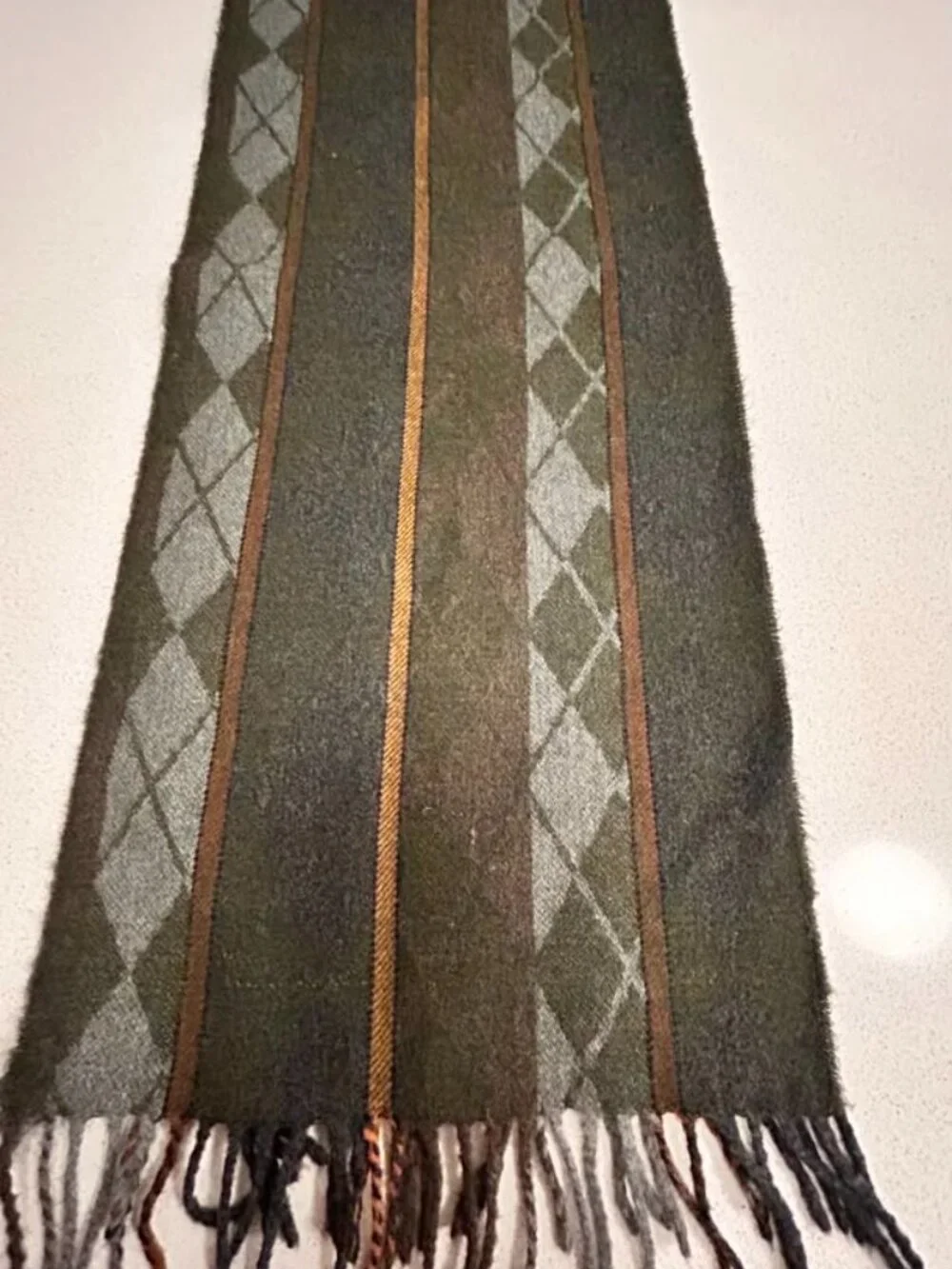 Firenze Moda 100% Pure Wool Argyle Scarf Green Gray Made in Italy NWOT 60x29